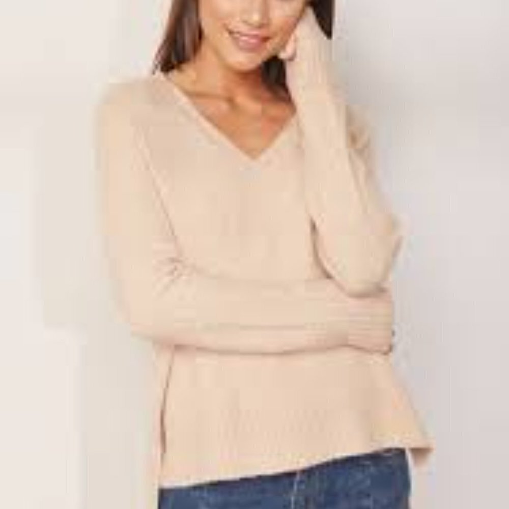 ✅ J.Crew Oatmeal Wool Alpaca Soft V-Neck Sweater Relaxed Asymmetric SIZE SMALL